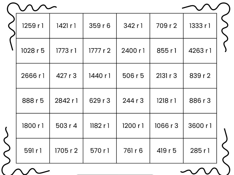 Four the Win: 1 digit division (with remainders) games