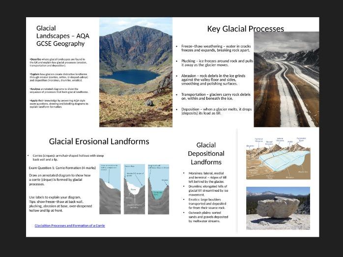AQA GCSE Geography Glacial landscapes : The role of ice shaping the U.K landscape.