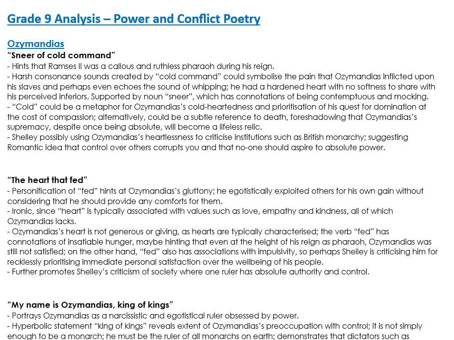 Grade 9 Language and Structure Analysis of all 15 'Power and Conflict' Poems