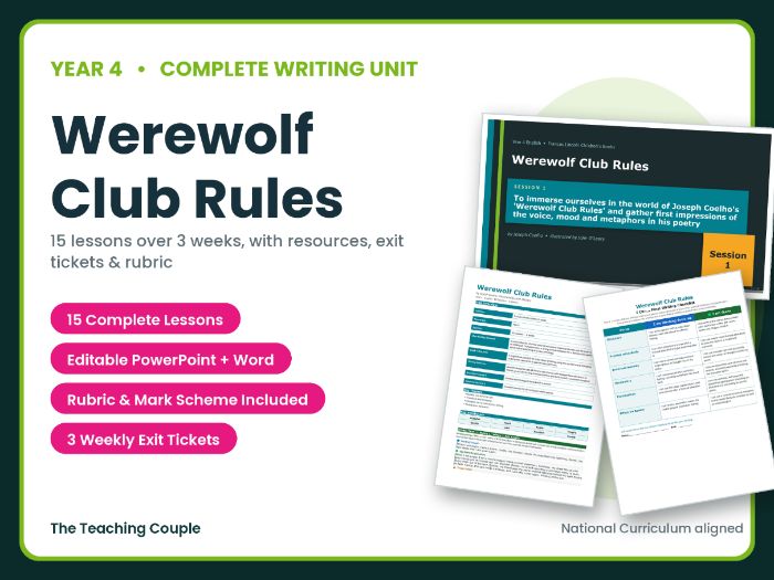 Werewolf Club Rules | Year 4 English Unit | 15 Complete Lessons + Resources + Mark Scheme