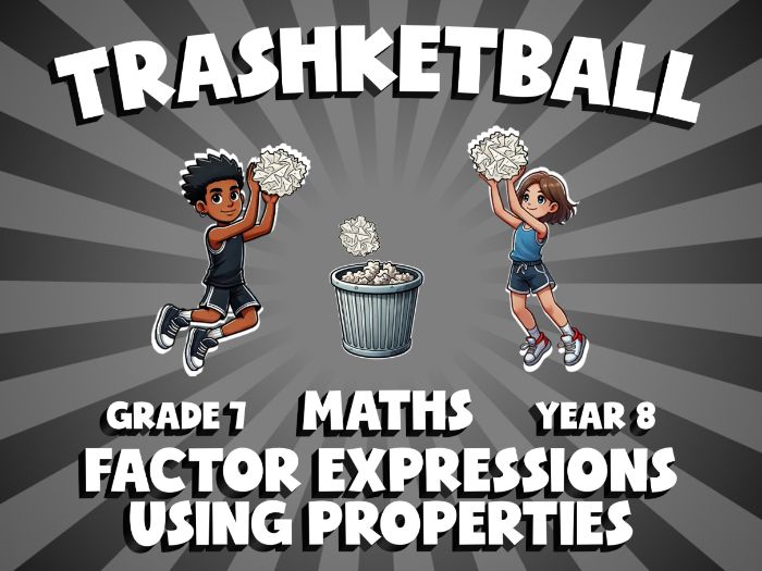 Factor Expressions Using Properties TRASHKETBALL Maths Game | No-Prep Year 8 Review Activity