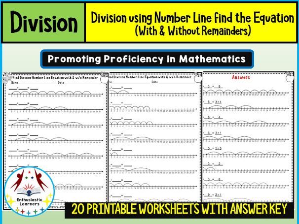 Division on a Number Line – Find the Equation (With & Without Remainders) Worksheets Math Problems