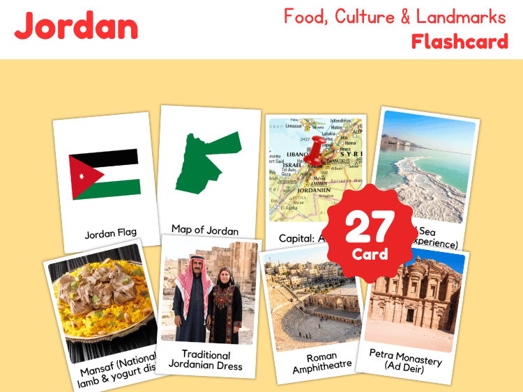 Jordan Geography Flashcards | 27 Printable Country Study Cards