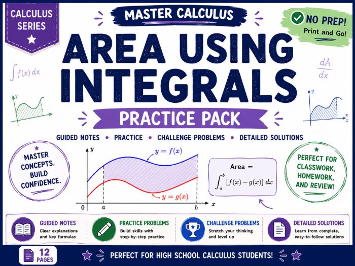 Area Using Integrals | Calculus Practice Pack