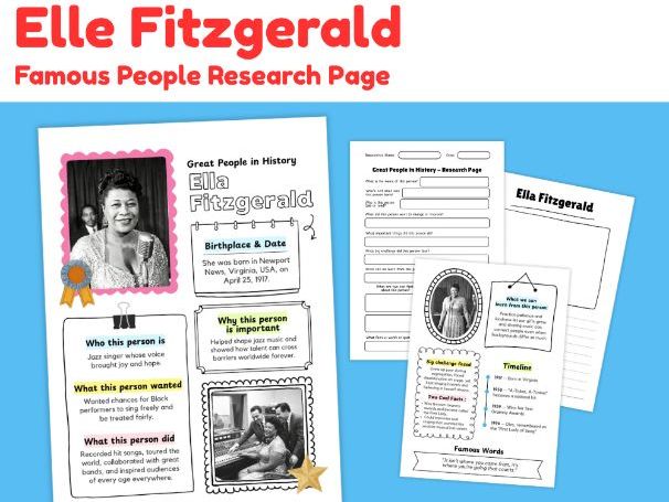 Ella Fitzgerald Research Project | Famous People Biography Worksheets
