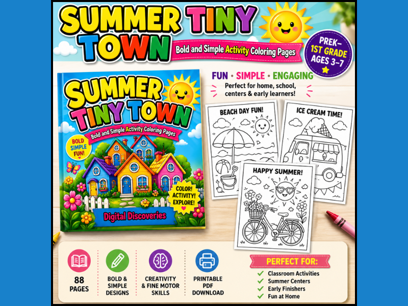 Summer Coloring Pages and Activities Printable for PreK-2nd Grade PDF | 88 Bold Simple Coloring