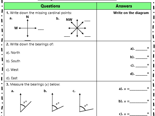 GCSE Maths Bearings and Scale Drawings Worksheet Bundle