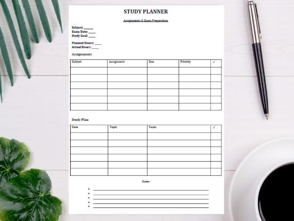 Study Planner Printable for Students | Assignments & Exam Preparation