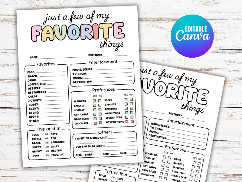 Teachers Favorite Things Questionnaire Back to School All About Me Survey Gift Exchange
