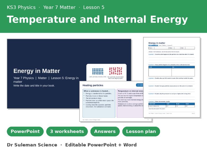 KS3 Temperature and Internal Energy Lesson + Worksheets | Year 7