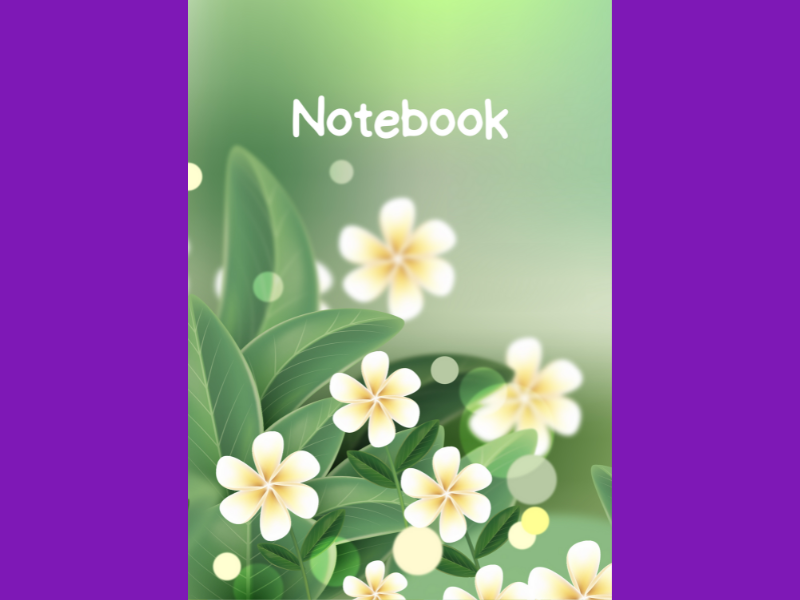 White Flowers with Green Leaves and Green Background A4 Lined Notebook