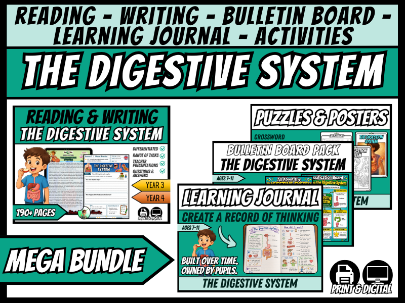 The Digestive System | Mega Bundle | Science + ELA, Journal & Bulletin Board+