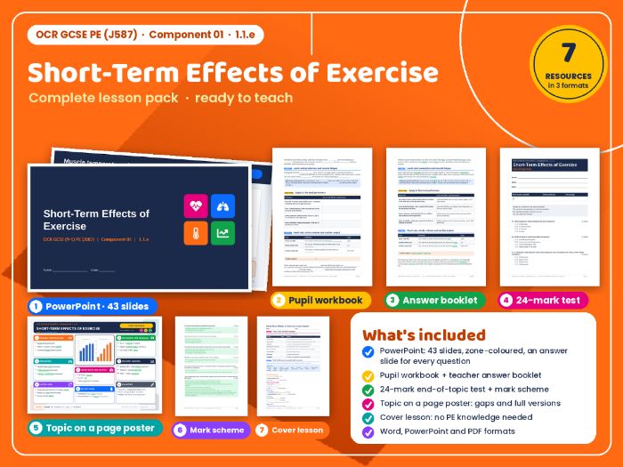 OCR GCSE PE (J587) 08: Short-Term Effects of Exercise – Complete Topic Pack