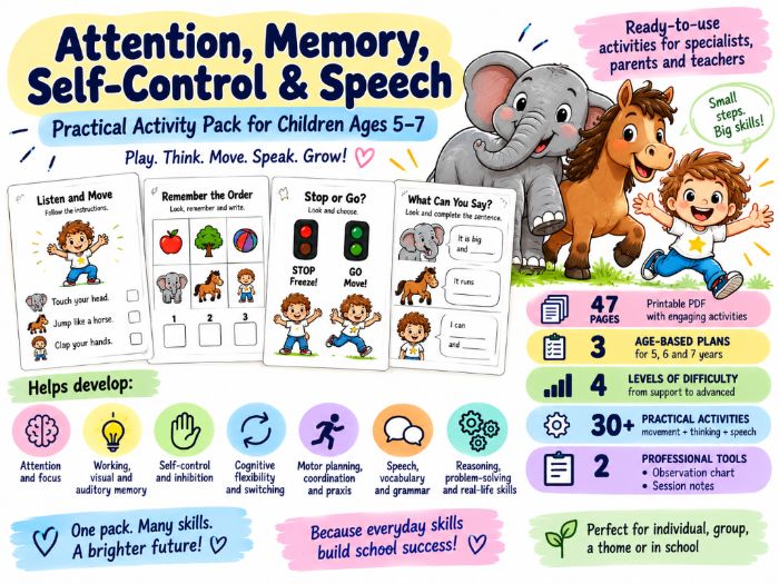 Attention, Memory, Self-Control & Speech Practical Activity Pack