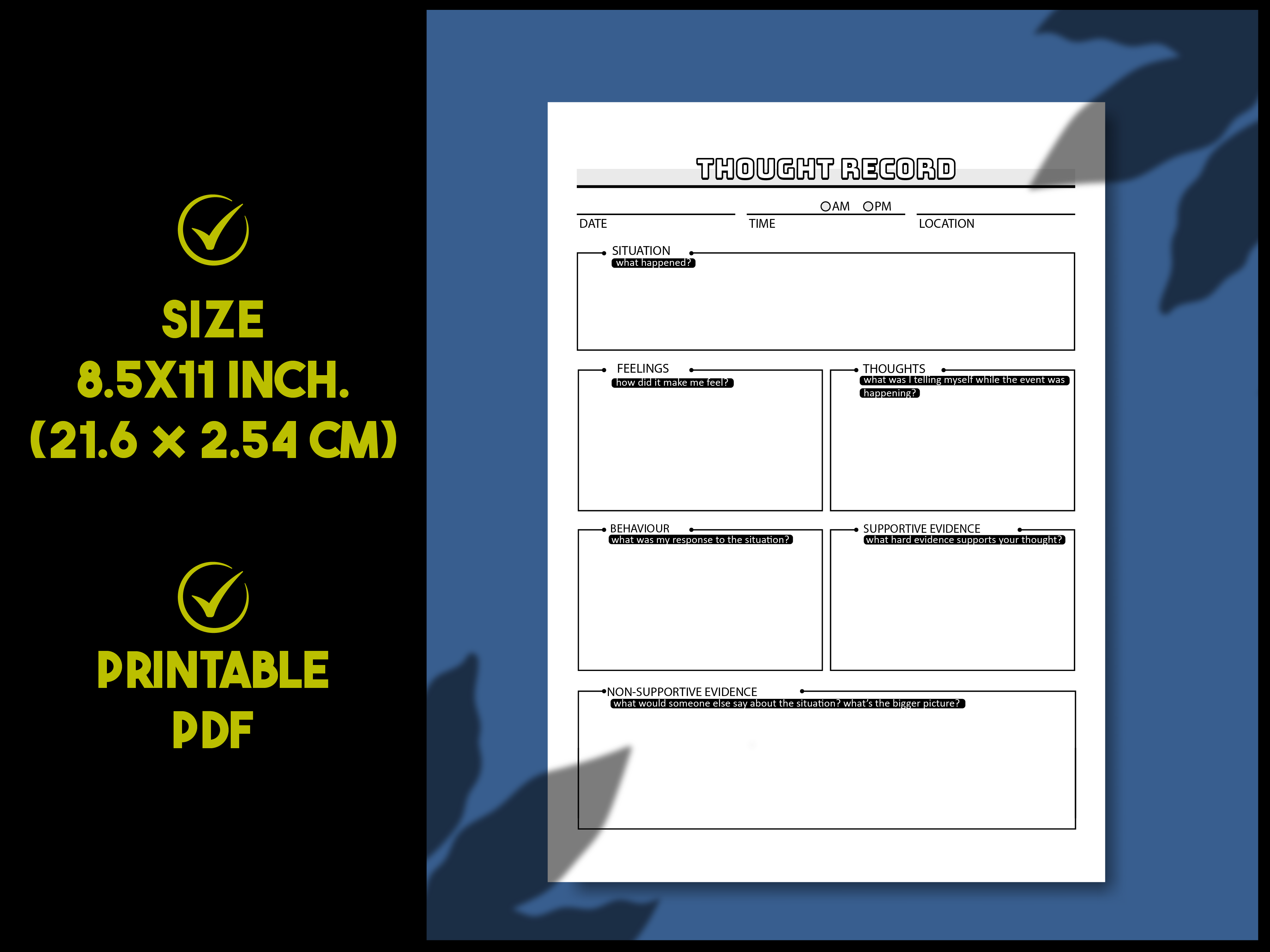 CBT Journal Thought Record Worksheet, Mental Health, Cognitive ...