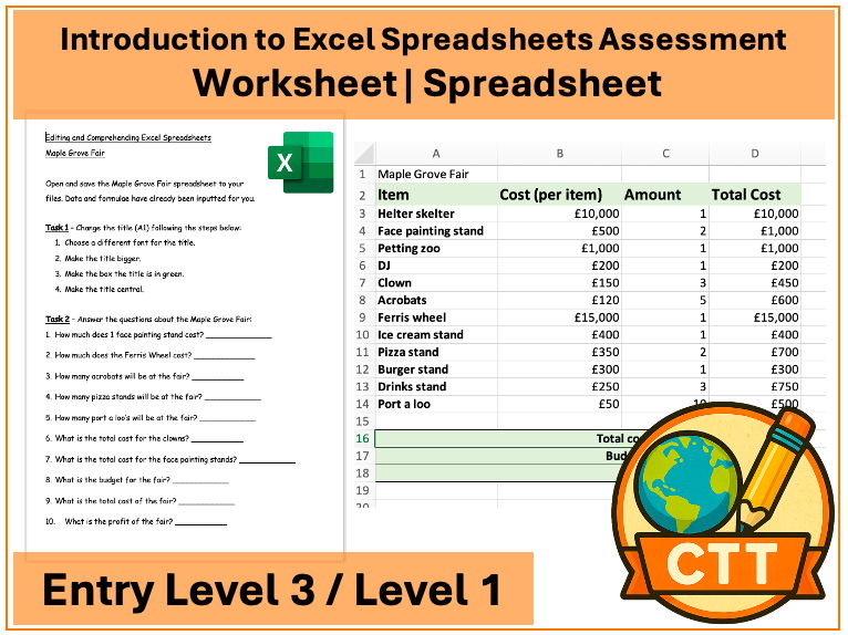Entry Level 3 / Level 1 ICT – Introduction to Excel Spreadsheets Assessment