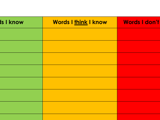 Blank RAG vocab list