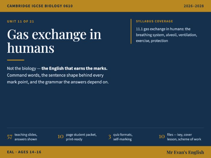 IGCSE Biology 0610 U11 Gas exchange in humans — EAL