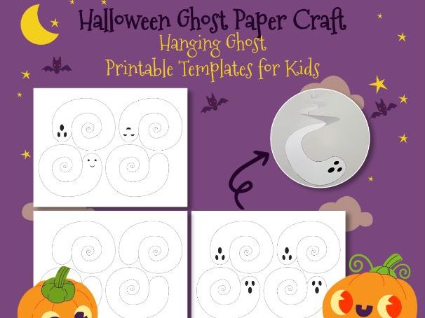 Halloween Ghost Paper Craft | Hanging Ghost Printable Templates for Kids