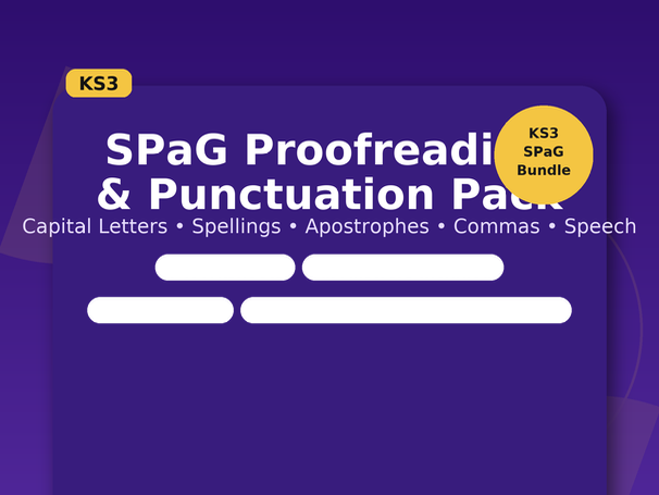 KS3 SPaG Proofreading & Punctuation Pack – Capital Letters, Spellings, Apostrophes, Commas & Speech