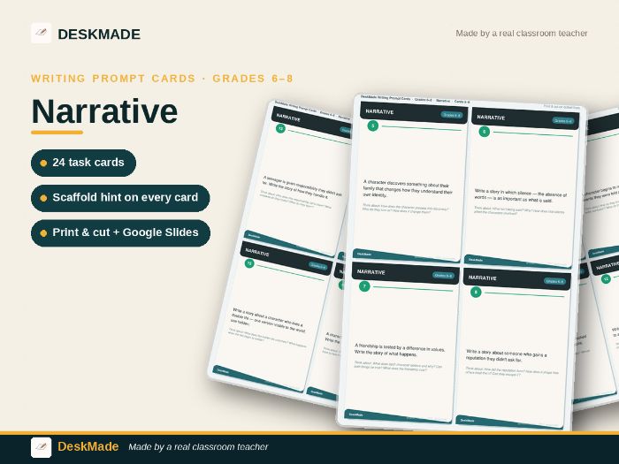 Narrative Writing Prompt Cards | Grades 6–8 | IB MYP