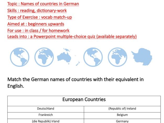 German (40) countries match-up vocabulary
