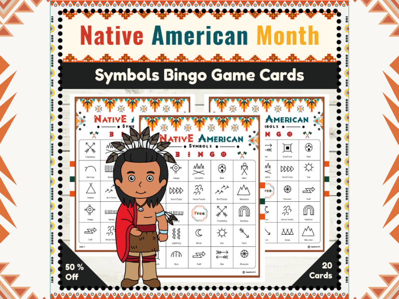 Native American Heritage Month Symbols Bingo Game Cards : A Heritage Celebration