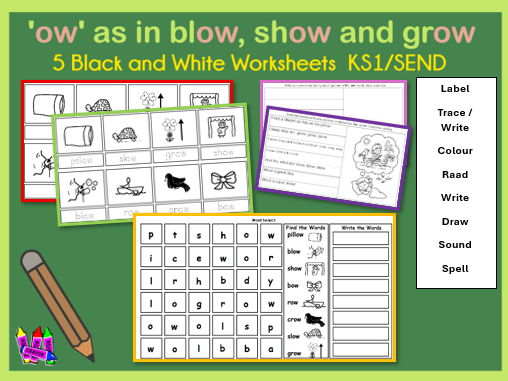 ‘OW’ as in Blow and Pillow -5 Worksheets