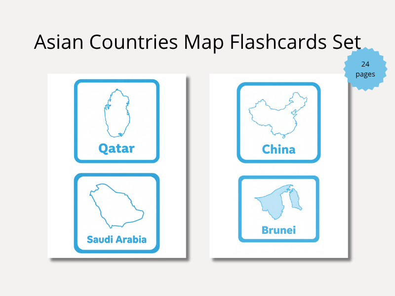 Asian Countries Map Flashcards Set