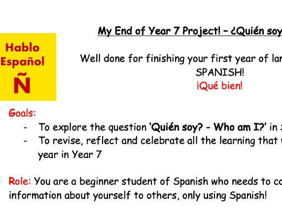 KS3 Spanish End of Year Project Pack – Task & Planning Sheet
