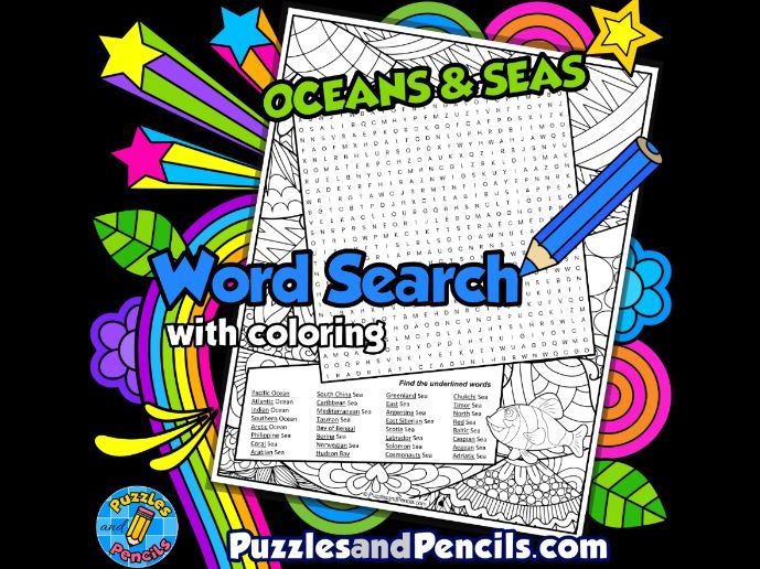 World Oceans Word Search Puzzle with Colouring | Geography