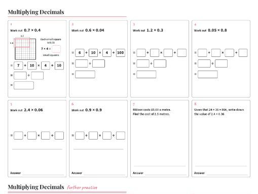 Multiplying Decimals Worksheet GCSE Maths