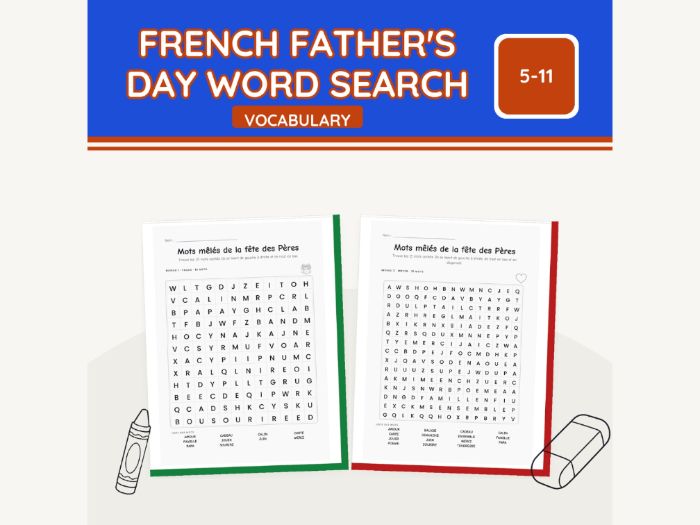 French Father's Day Word Search | 8 Sheets