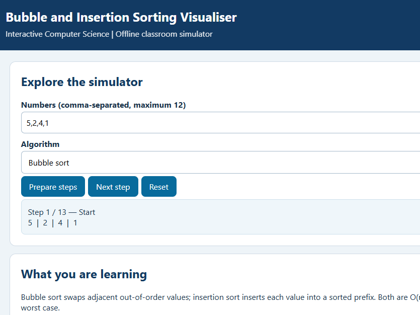 # OCR A Level Computer Science H446 – Bubble Sort & Insertion Sort Interactive Simulator + Worksheet