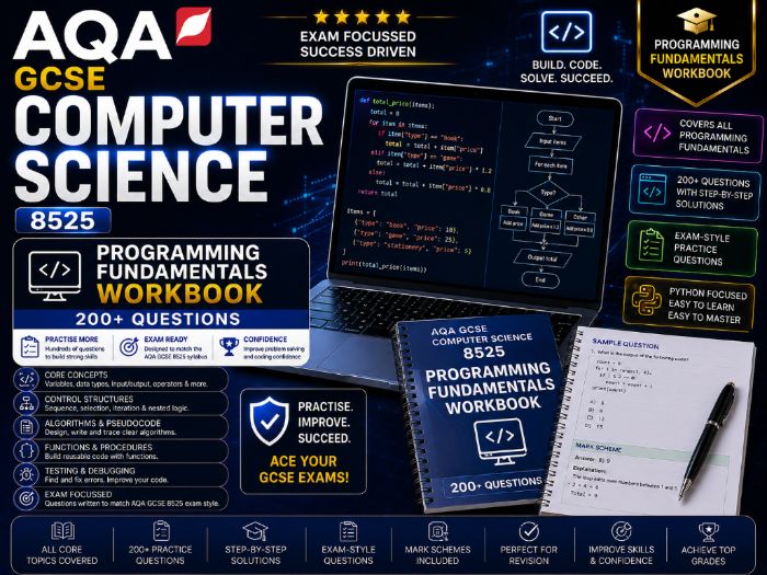 AQA GCSE Computer Science | Programming Fundamentals Complete Workbook | 200+ Questions