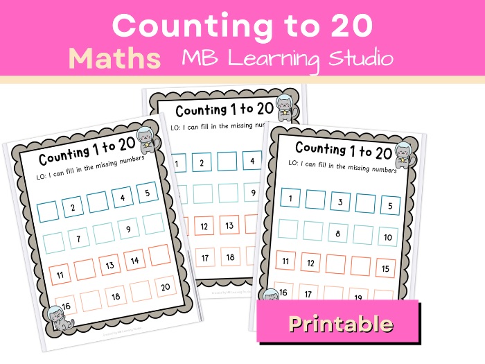Space Count to 20 Missing Number Worksheet | EYFS, KS1, Pre-K–1st Grade