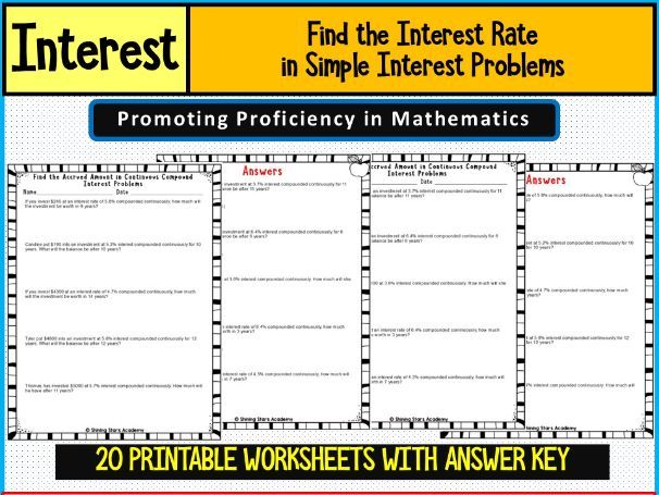 Find the Interest Rate in Simple Interest Problems Worksheets Math