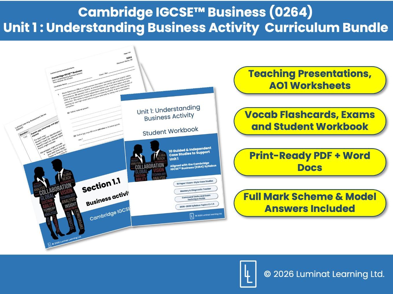 Cambridge IGCSE Business (0264): Unit 1 Complete Teaching & Assessment Curriuculum Bundle
