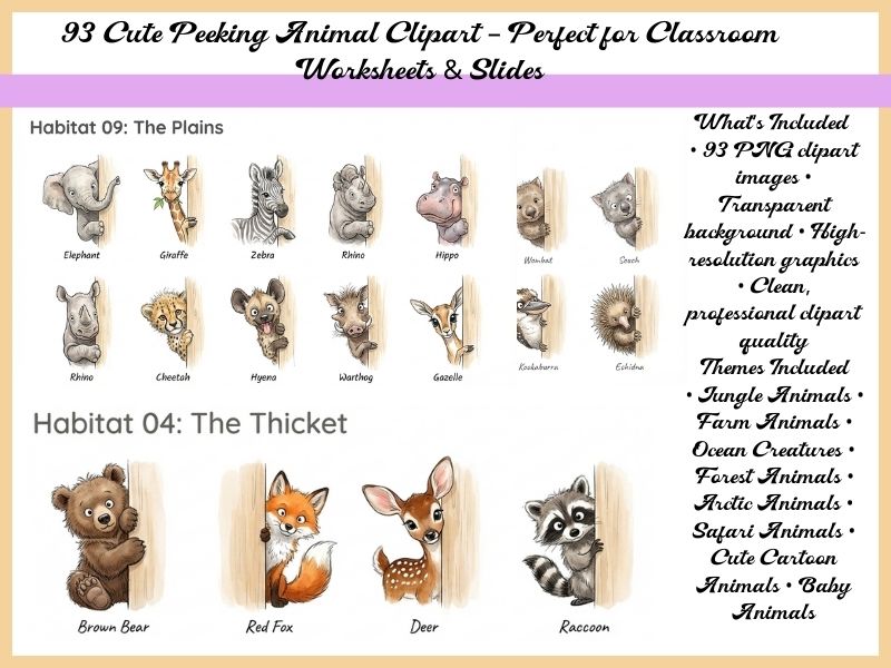 Peeking Animals Clipart, Jungle Farm Ocean Forest Arctic Safari Animals clipart