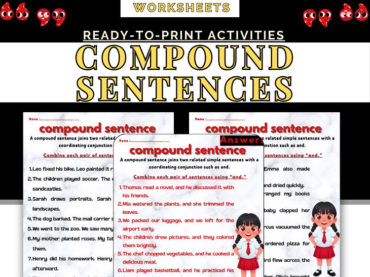 Compound Sentences Worksheets  Combining Sentences with “and”
