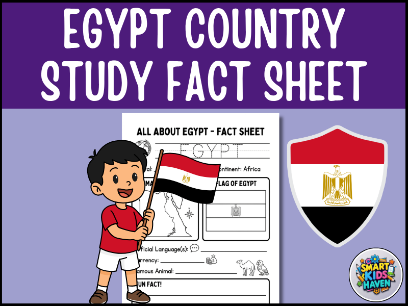 EGYPT Printable Worksheets Map and Flag Country Study Research Project.