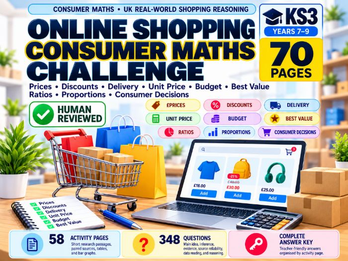Online Shopping Consumer Maths Challenge | KS3 | Years 7–9 | 70 Pages
