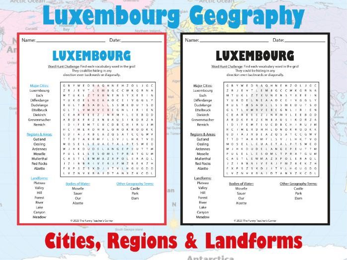 Luxembourg Geography Word Search | Cities, Regions & Landforms | Grades 4–7