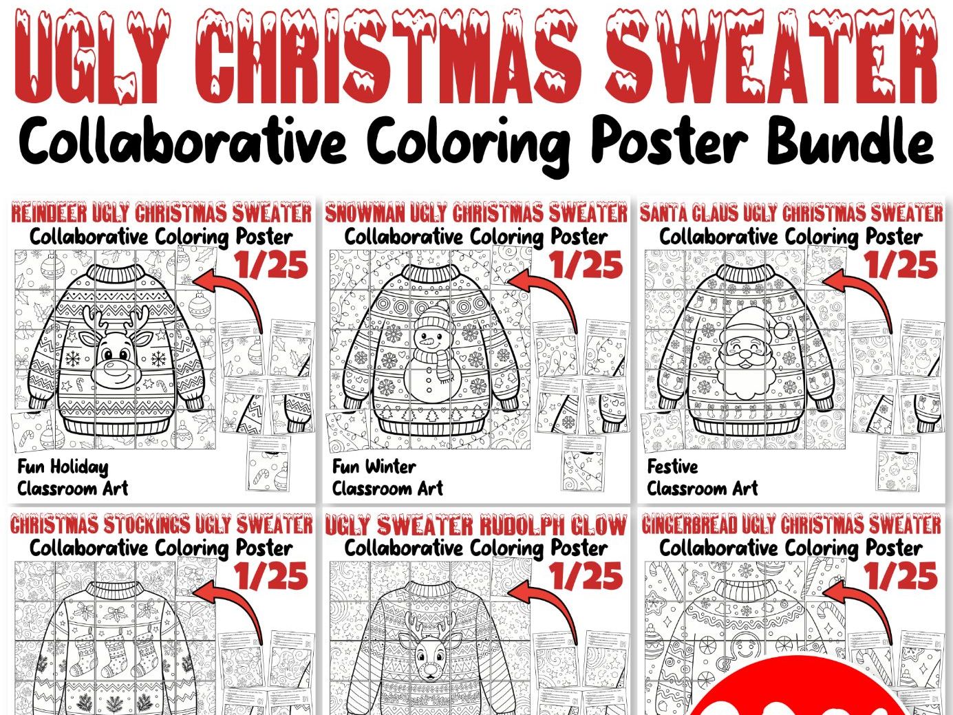 Ugly Christmas Sweater Collaborative Posters Mega Bundle | 6 Holiday Designs