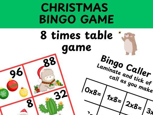 8 times table Christmas bingo game