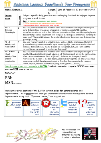 9-1 Physics AQA Feedback/ exam practice and G&T checklist