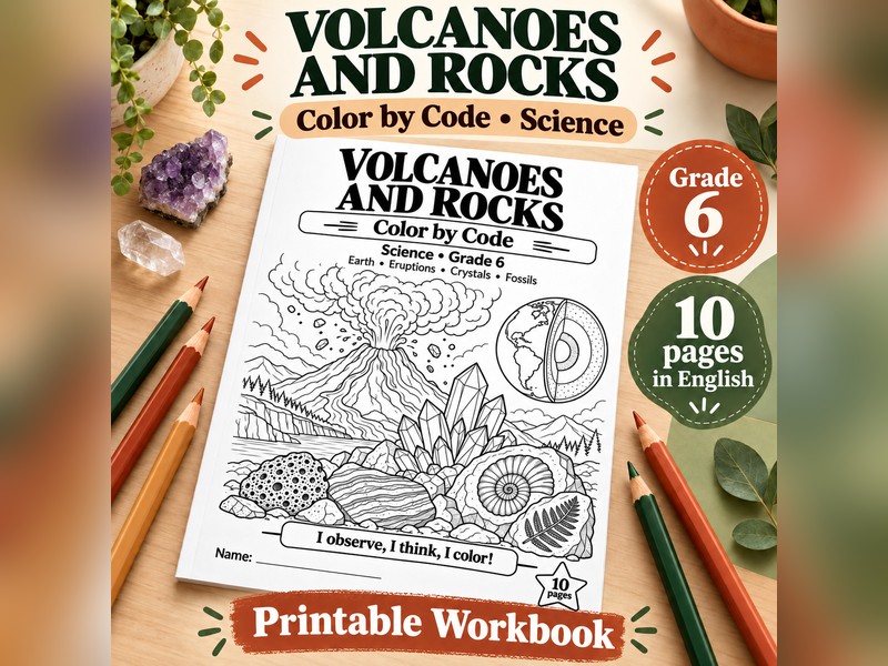 Volcanoes and Rocks Color by Code Science