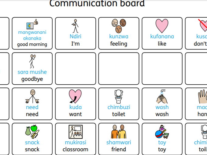 Dual language (english/shona) communication board