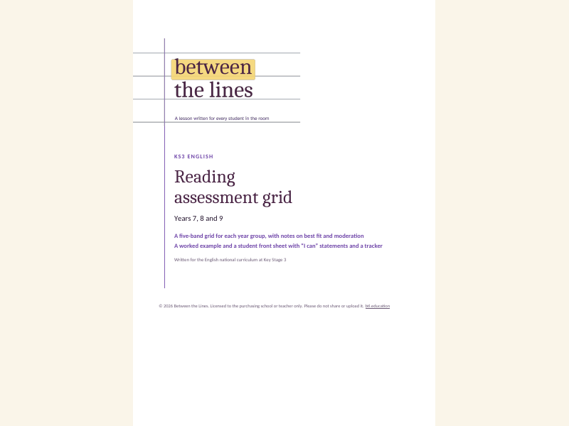 KS3 reading assessment grid: Years 7 to 9, five bands