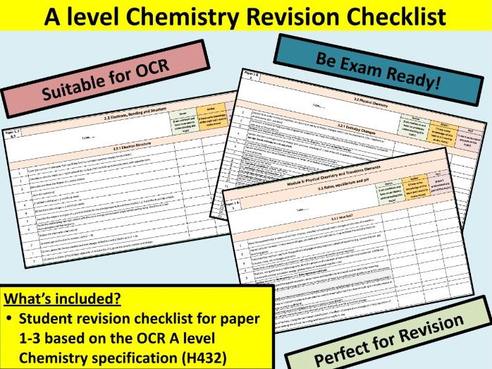 OCR A Level Chemistry Specification Checklist Teaching Resources